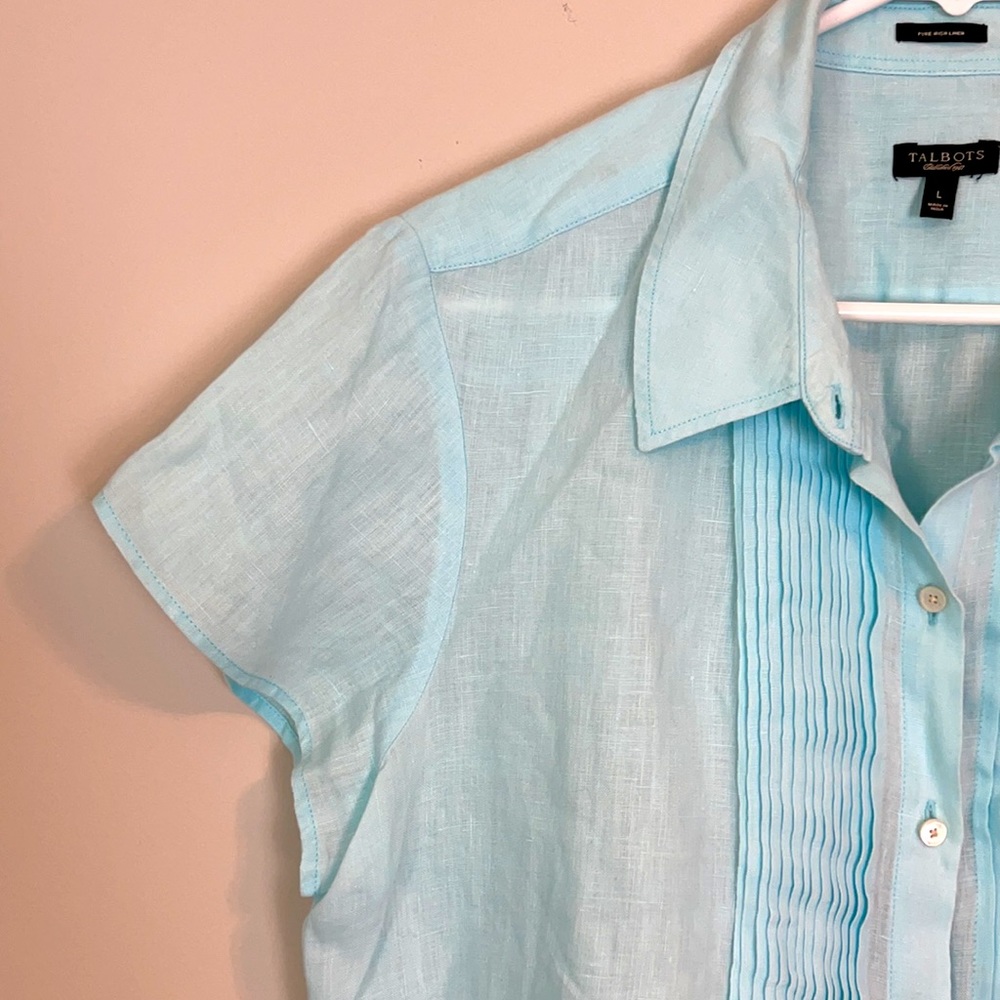 Talbots Light Blue Short Sleeve Blouse - Picture 5 of 7